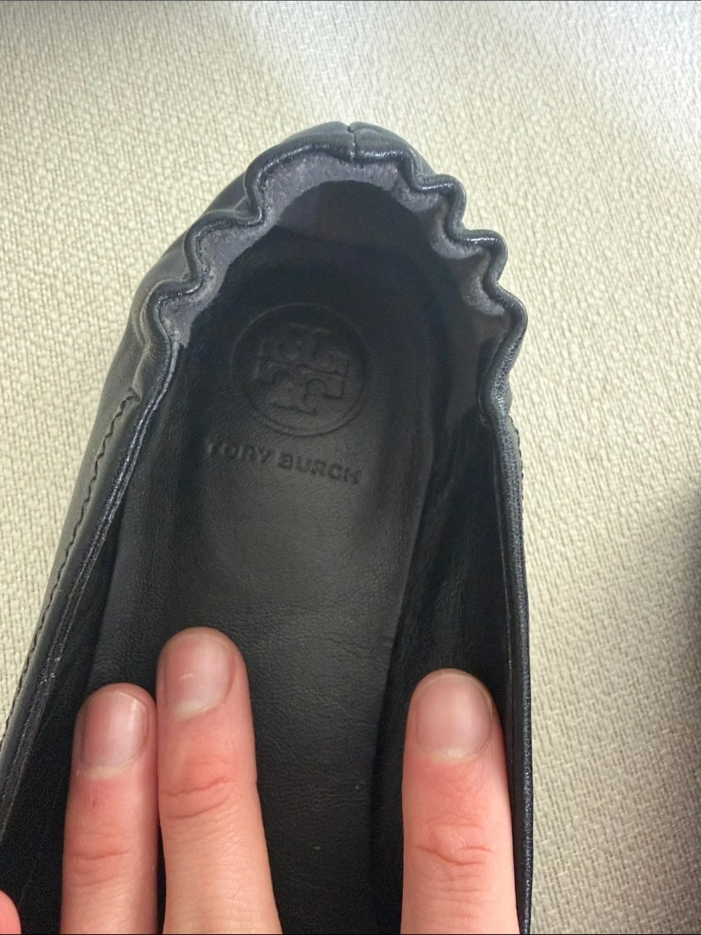 Tory Burch Black Leather Logo Round-Toe Ballet Flats